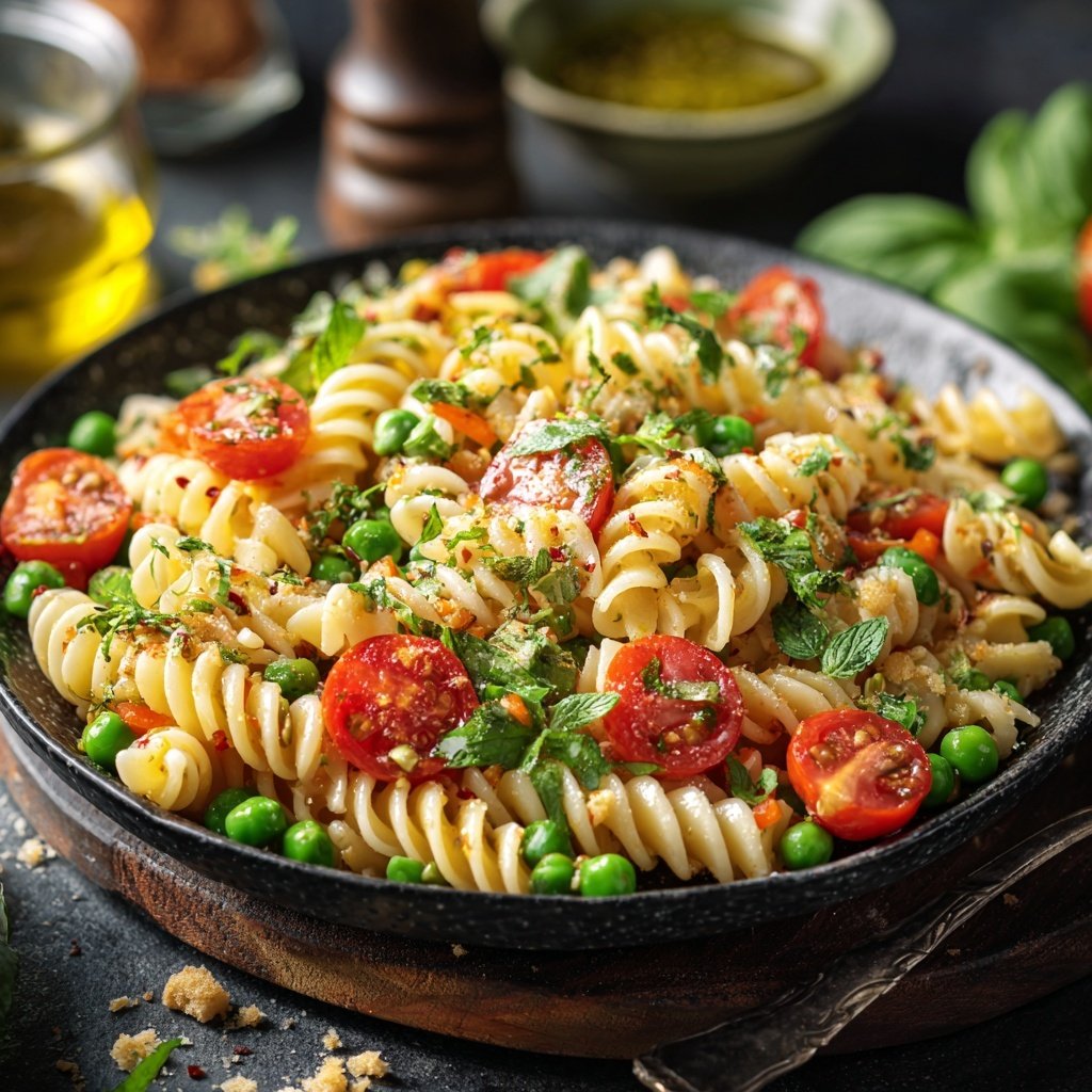 Mediterraner Nudelsalat Mit Erbsen