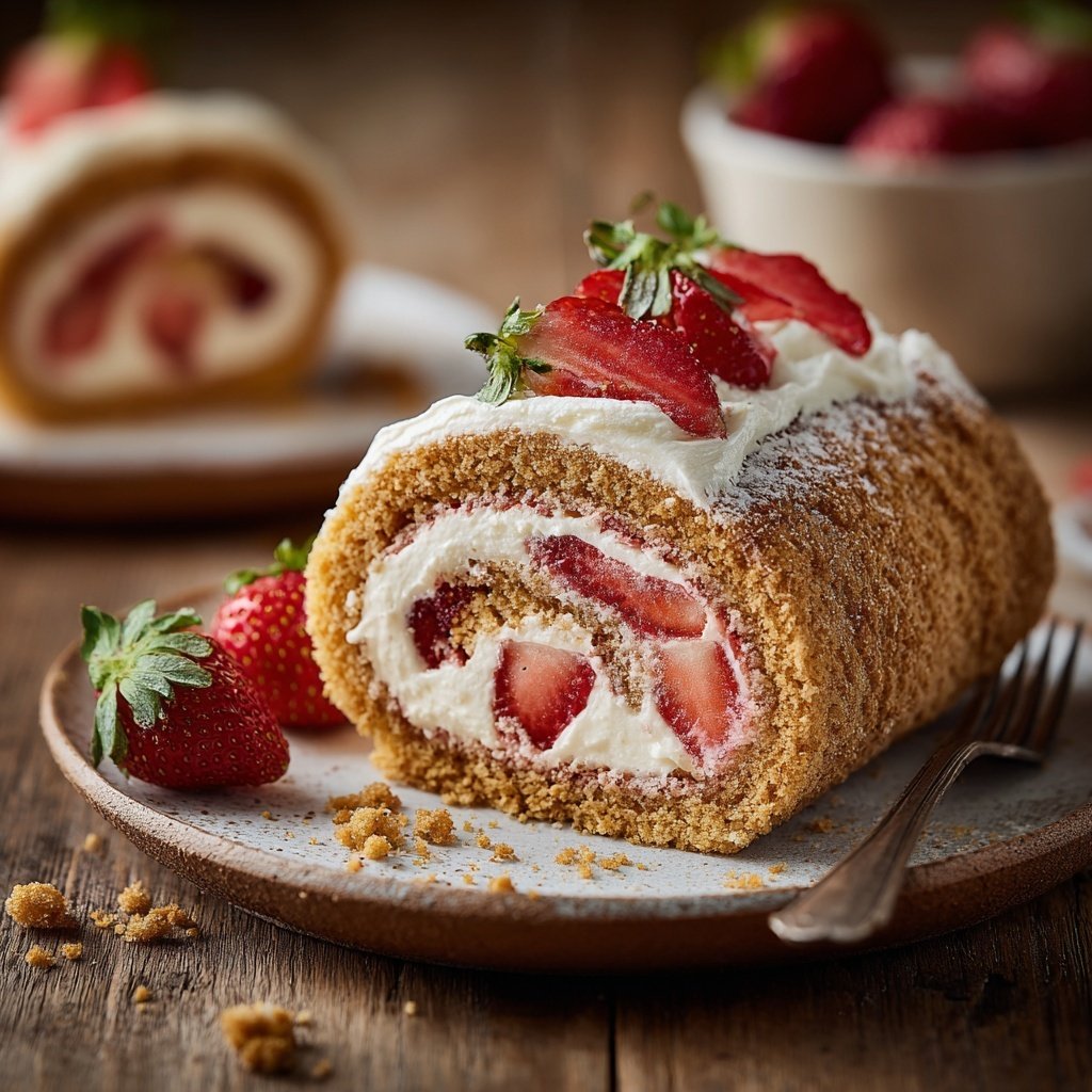 Erdbeer Biskuitrolle Mit Vanille Creme