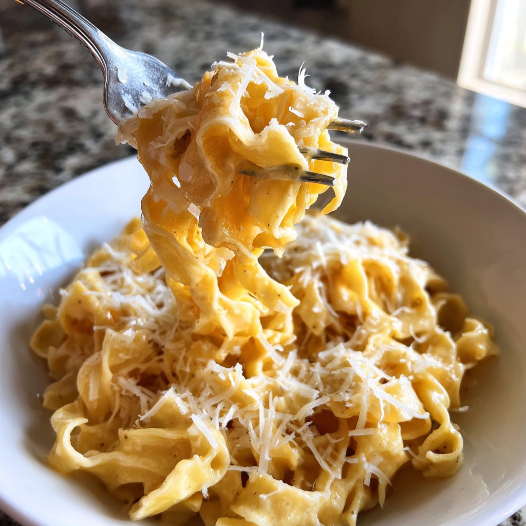 Romantische Pasta mit Sahnesauce und Parmesan