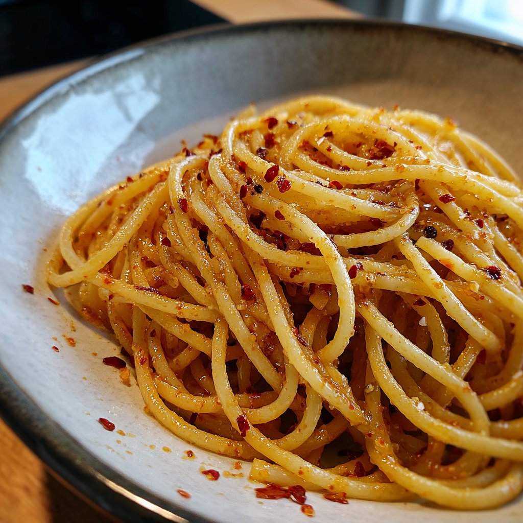 Spaghetti mit Chili und Knoblauchöl